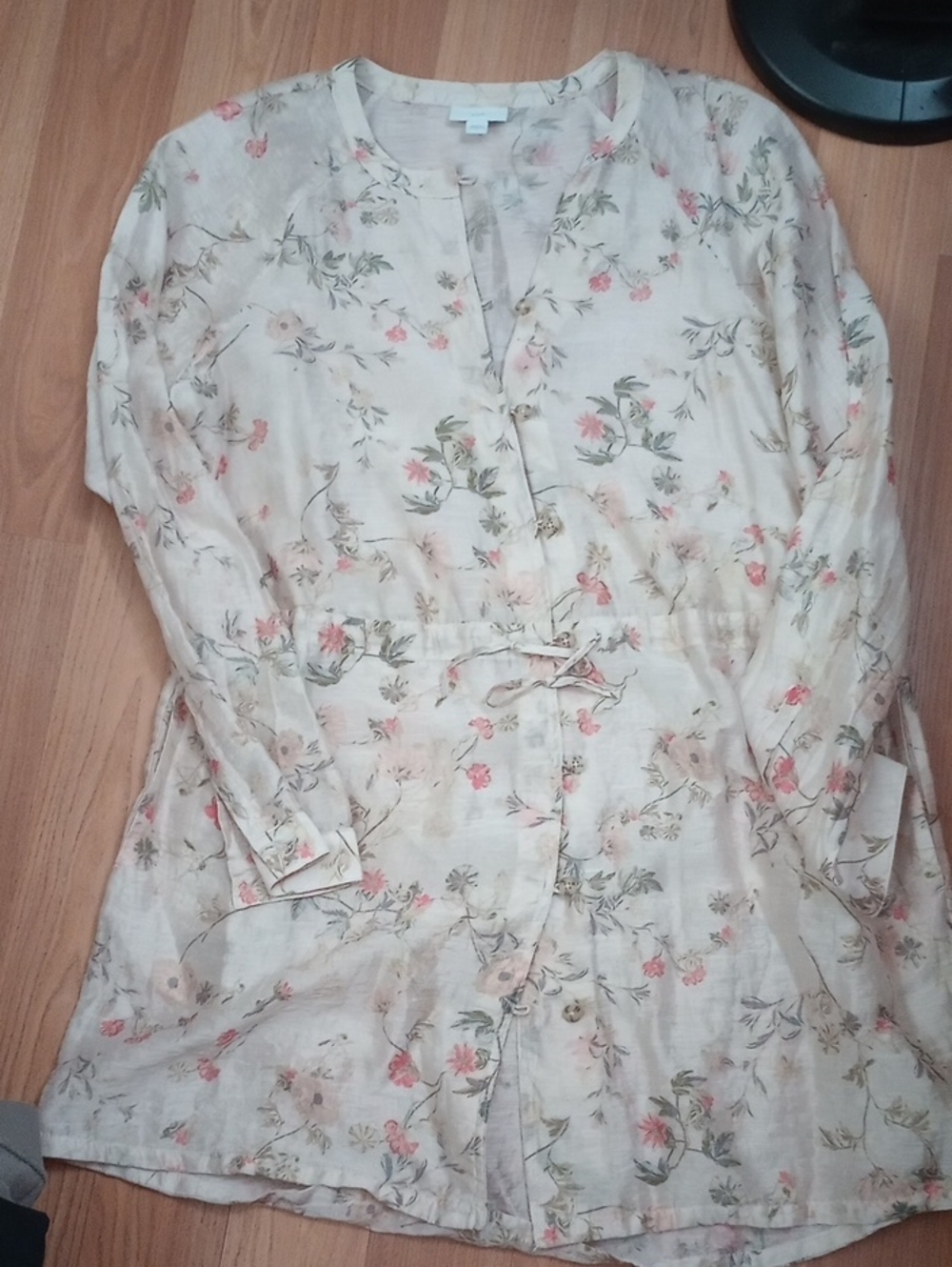 J. Jill Cream Floral Long-Sleeve Button Sheer Jacket